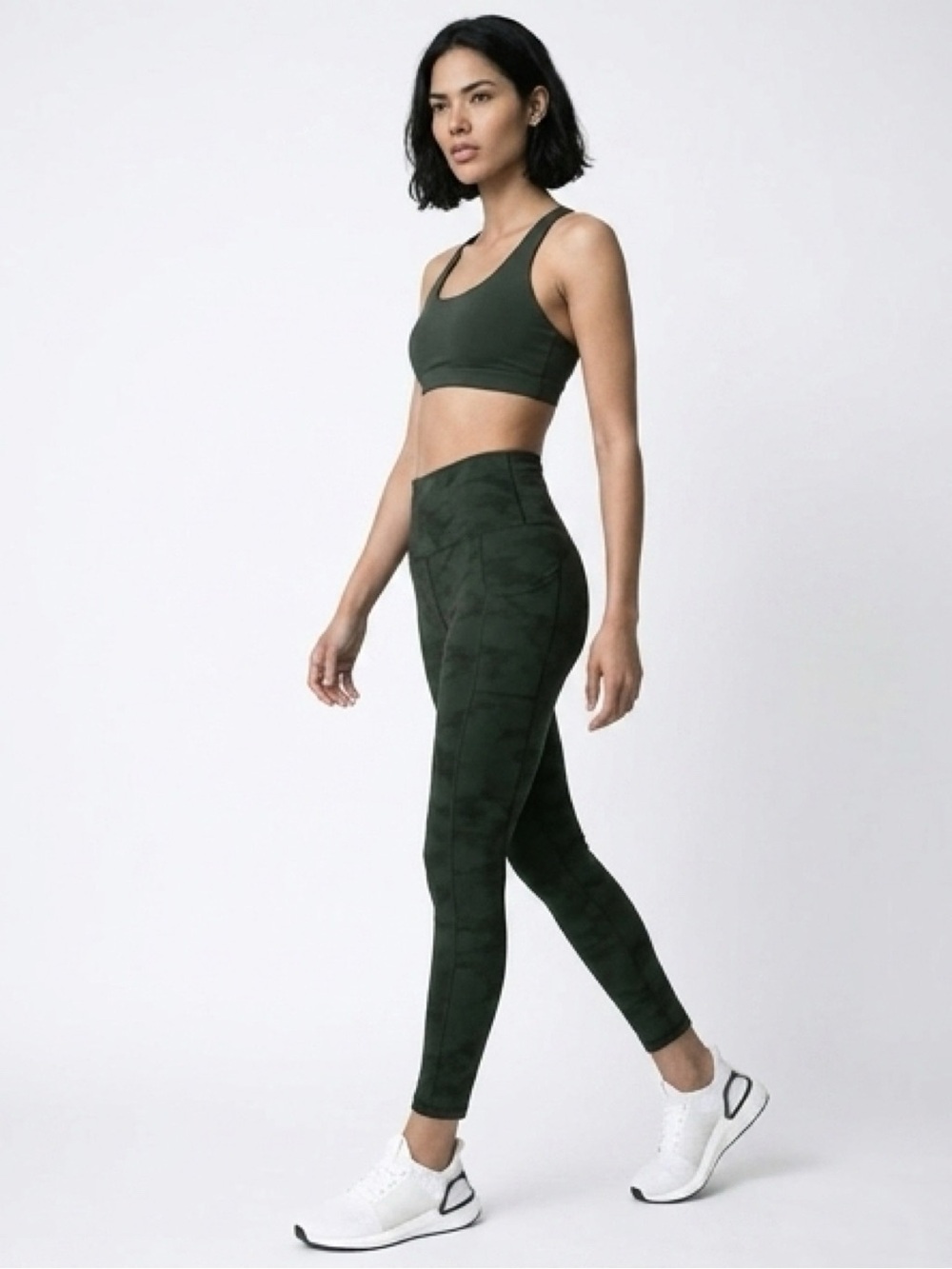 LegEnd Green and Black Abstract Leggings M High Rise Pockets 7/8 Activewear